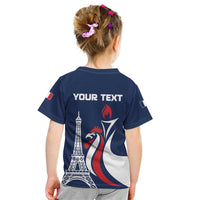 Personalized France 2024 Bonjour Kid T Shirt Eiffel Tower Gallic Rooster - Wonder Print Shop
