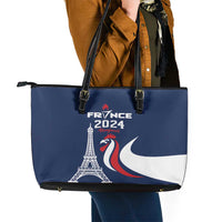 France 2024 Bonjour Leather Tote Bag Eiffel Tower Gallic Rooster - Wonder Print Shop