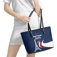 France 2024 Bonjour Leather Tote Bag Eiffel Tower Gallic Rooster - Wonder Print Shop