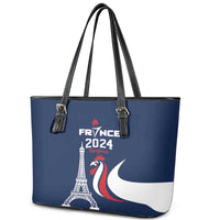France 2024 Bonjour Leather Tote Bag Eiffel Tower Gallic Rooster - Wonder Print Shop