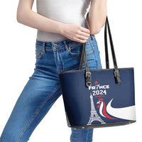 France 2024 Bonjour Leather Tote Bag Eiffel Tower Gallic Rooster - Wonder Print Shop