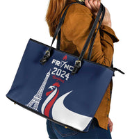France 2024 Bonjour Leather Tote Bag Eiffel Tower Gallic Rooster - Wonder Print Shop