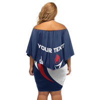 Personalized France 2024 Bonjour Off Shoulder Short Dress Eiffel Tower Gallic Rooster - Wonder Print Shop