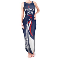 Personalized France 2024 Bonjour Tank Maxi Dress Eiffel Tower Gallic Rooster - Wonder Print Shop