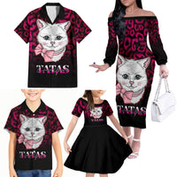 Personalised Love Your Tatas Family Matching Off Shoulder Long Sleeve Dress and Hawaiian Shirt Cat Breast Cancer Awareness - Wonder Print Shop