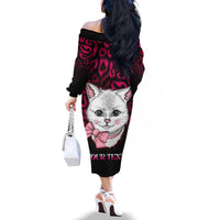 Personalised Love Your Tatas Family Matching Off Shoulder Long Sleeve Dress and Hawaiian Shirt Cat Breast Cancer Awareness - Wonder Print Shop
