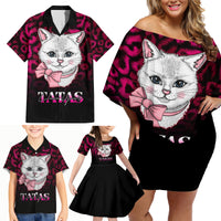 Personalised Love Your Tatas Family Matching Off Shoulder Short Dress and Hawaiian Shirt Cat Breast Cancer Awareness - Wonder Print Shop