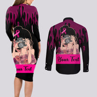 Personalised Girl Power Couples Matching Long Sleeve Bodycon Dress and Long Sleeve Button Shirts Day Of The Girl Breast Cancer Awareness - Wonder Print Shop