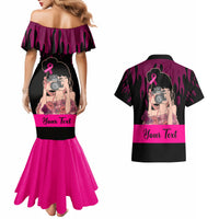 Personalised Girl Power Couples Matching Mermaid Dress and Hawaiian Shirt Day Of The Girl Breast Cancer Awareness - Wonder Print Shop