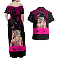 Personalised Girl Power Couples Matching Off Shoulder Maxi Dress and Hawaiian Shirt Day Of The Girl Breast Cancer Awareness - Wonder Print Shop