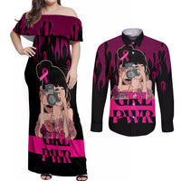 Personalised Girl Power Couples Matching Off Shoulder Maxi Dress and Long Sleeve Button Shirts Day Of The Girl Breast Cancer Awareness - Wonder Print Shop