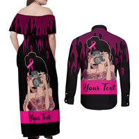 Personalised Girl Power Couples Matching Off Shoulder Maxi Dress and Long Sleeve Button Shirts Day Of The Girl Breast Cancer Awareness - Wonder Print Shop