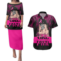 Personalised Girl Power Couples Matching Puletasi Dress and Hawaiian Shirt Day Of The Girl Breast Cancer Awareness - Wonder Print Shop