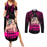 Personalised Girl Power Couples Matching Summer Maxi Dress and Long Sleeve Button Shirts Day Of The Girl Breast Cancer Awareness - Wonder Print Shop