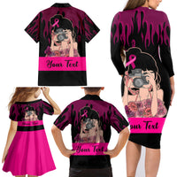 Personalised Girl Power Family Matching Long Sleeve Bodycon Dress and Hawaiian Shirt Day Of The Girl Breast Cancer Awareness - Wonder Print Shop