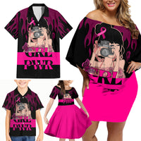 Personalised Girl Power Family Matching Off Shoulder Short Dress and Hawaiian Shirt Day Of The Girl Breast Cancer Awareness - Wonder Print Shop