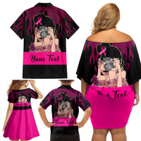 Personalised Girl Power Family Matching Off Shoulder Short Dress and Hawaiian Shirt Day Of The Girl Breast Cancer Awareness - Wonder Print Shop