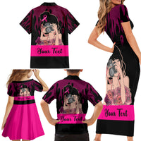 Personalised Girl Power Family Matching Short Sleeve Bodycon Dress and Hawaiian Shirt Day Of The Girl Breast Cancer Awareness - Wonder Print Shop
