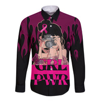 Personalised Girl Power Long Sleeve Button Shirt Day Of The Girl Breast Cancer Awareness - Wonder Print Shop