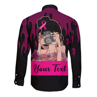 Personalised Girl Power Long Sleeve Button Shirt Day Of The Girl Breast Cancer Awareness - Wonder Print Shop