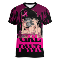 Personalised Girl Power Women V Neck T Shirt Day Of The Girl Breast Cancer Awareness - Wonder Print Shop