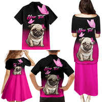 Personalised Pink Out Family Matching Puletasi Dress and Hawaiian Shirt Pug Dog Breast Cancer Awareness - Wonder Print Shop