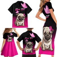 Personalised Pink Out Family Matching Short Sleeve Bodycon Dress and Hawaiian Shirt Pug Dog Breast Cancer Awareness - Wonder Print Shop