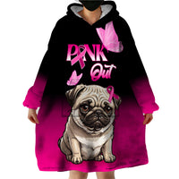 Personalised Pink Out Wearable Blanket Hoodie Pug Dog Breast Cancer Awareness - Wonder Print Shop