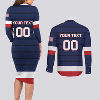 Custom USA Hockey Team Couples Matching Long Sleeve Bodycon Dress and Long Sleeve Button Shirt Go Champions