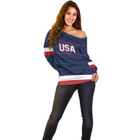 Custom USA Hockey Team Off Shoulder Sweater Go Champions
