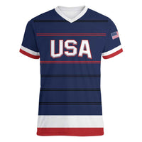 Custom USA Hockey Team Women V-Neck T-Shirt Go Champions