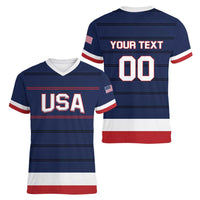 Custom USA Hockey Team Women V-Neck T-Shirt Go Champions