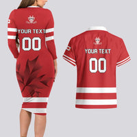 Custom Canada Hockey Team Couples Matching Long Sleeve Bodycon Dress and Hawaiian Shirt Maple Leaf Red Version