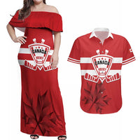 Custom Canada Hockey Team Couples Matching Off Shoulder Maxi Dress and Hawaiian Shirt Maple Leaf Red Version
