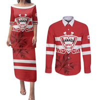 Custom Canada Hockey Team Couples Matching Puletasi and Long Sleeve Button Shirt Maple Leaf Red Version