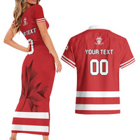 Custom Canada Hockey Team Couples Matching Short Sleeve Bodycon Dress and Hawaiian Shirt Maple Leaf Red Version