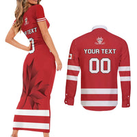 Custom Canada Hockey Team Couples Matching Short Sleeve Bodycon Dress and Long Sleeve Button Shirt Maple Leaf Red Version