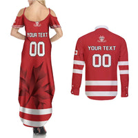 Custom Canada Hockey Team Couples Matching Summer Maxi Dress and Long Sleeve Button Shirt Maple Leaf Red Version