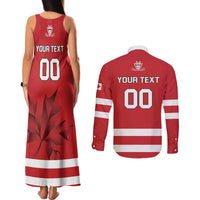 Custom Canada Hockey Team Couples Matching Tank Maxi Dress and Long Sleeve Button Shirt Maple Leaf Red Version