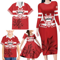 Custom Canada Hockey Team Family Matching Long Sleeve Bodycon Dress and Hawaiian Shirt Maple Leaf Red Version