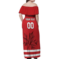Custom Canada Hockey Team Family Matching Off Shoulder Maxi Dress and Hawaiian Shirt Maple Leaf Red Version