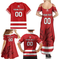 Custom Canada Hockey Team Family Matching Summer Maxi Dress and Hawaiian Shirt Maple Leaf Red Version