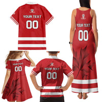 Custom Canada Hockey Team Family Matching Tank Maxi Dress and Hawaiian Shirt Maple Leaf Red Version