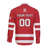 Custom Canada Hockey Team Long Sleeve Button Shirt Maple Leaf Red Version