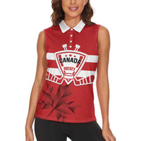 Custom Canada Hockey Team Women Sleeveless Polo Shirt Maple Leaf Red Version