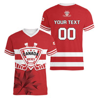 Custom Canada Hockey Team Women V-Neck T-Shirt Maple Leaf Red Version