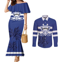 Custom Canada Hockey Team Couples Matching Mermaid Dress and Long Sleeve Button Shirt Maple Leaf Blue Version