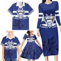 Custom Canada Hockey Team Family Matching Long Sleeve Bodycon Dress and Hawaiian Shirt Maple Leaf Blue Version