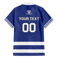 Custom Canada Hockey Team Family Matching Off The Shoulder Long Sleeve Dress and Hawaiian Shirt Maple Leaf Blue Version