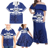 Custom Canada Hockey Team Family Matching Off Shoulder Maxi Dress and Hawaiian Shirt Maple Leaf Blue Version